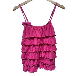 Abercrombie & Fitch Vtg Y2K Pink Tiered Ruffle Cami Tank Top‎ Sz M Coquette Bow